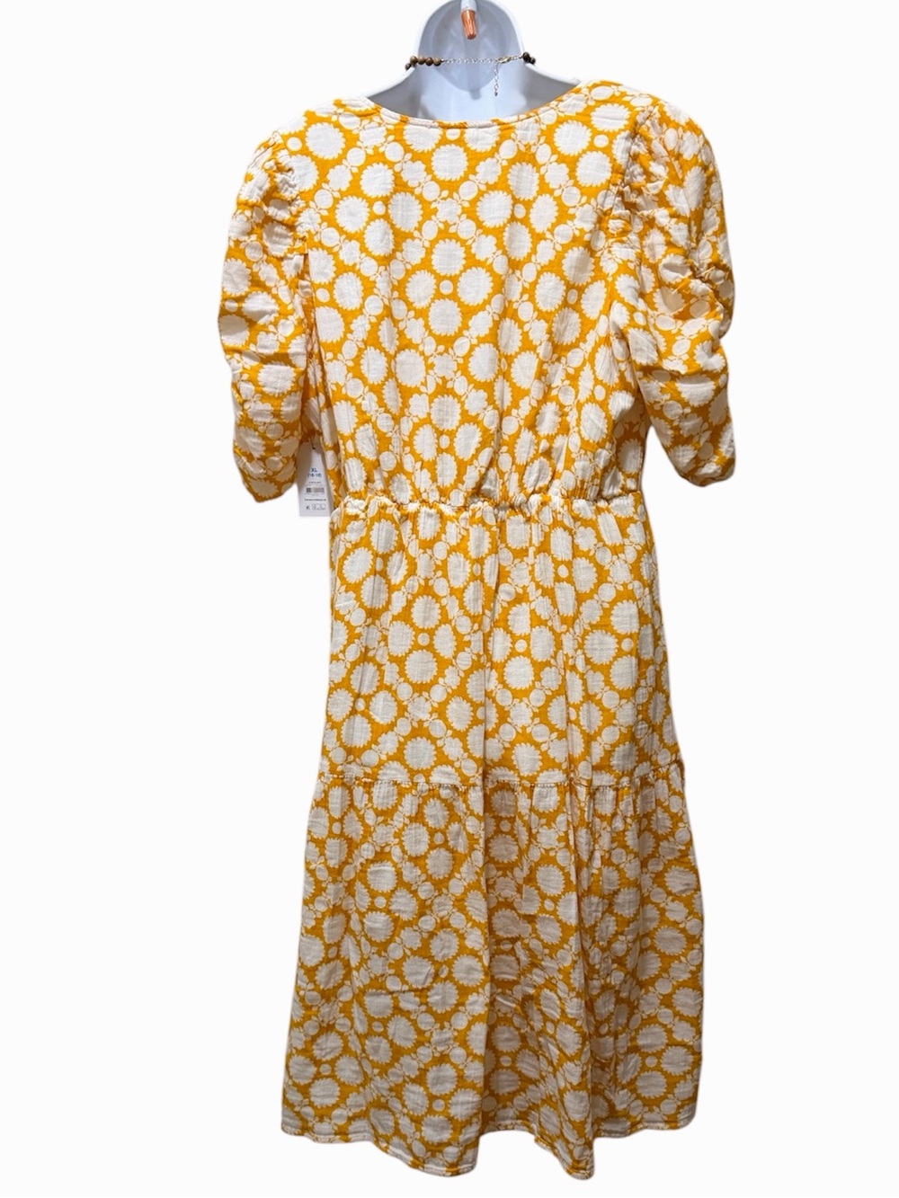 NWT Time and Tru Women's Cotton Tiered Dot Tile Saffron Gold Midi Dress XL 16/18 - Picture 5 of 8
